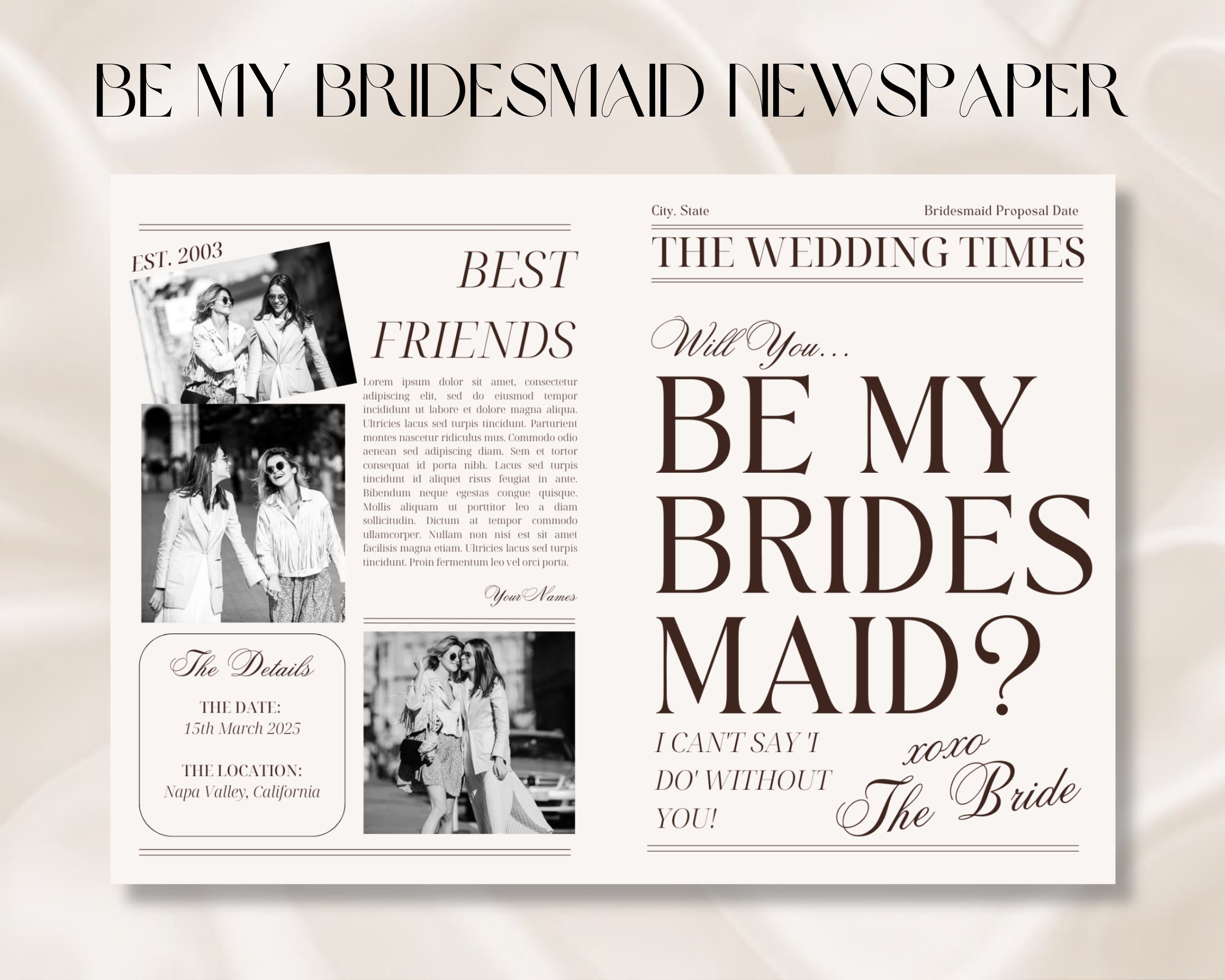 Bridesmaid Proposal Newspaper Editable Template Fun Etsy Bridesmaid Proposal Newspaper Editable Template Fun Etsy