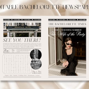 Bachelorette Itinerary Newspaper Template | Bachelorette Weekend Planner | Editable Bachelorette Invite Canva | Bachelorette Newspaper