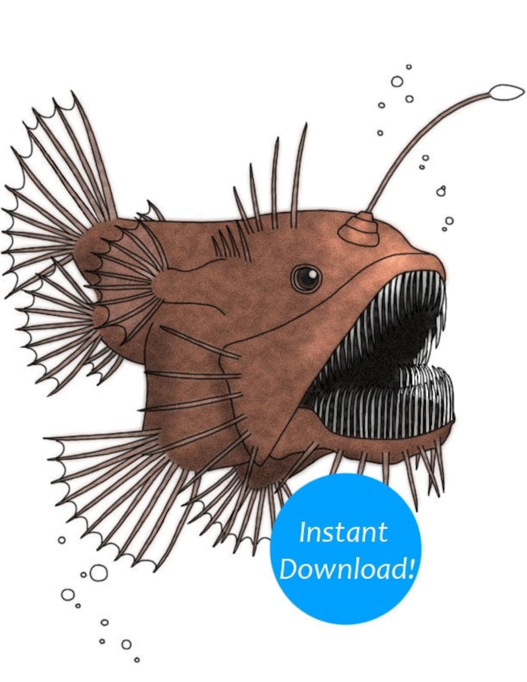 Printable Coloring Book Page Anglerfish - Etsy