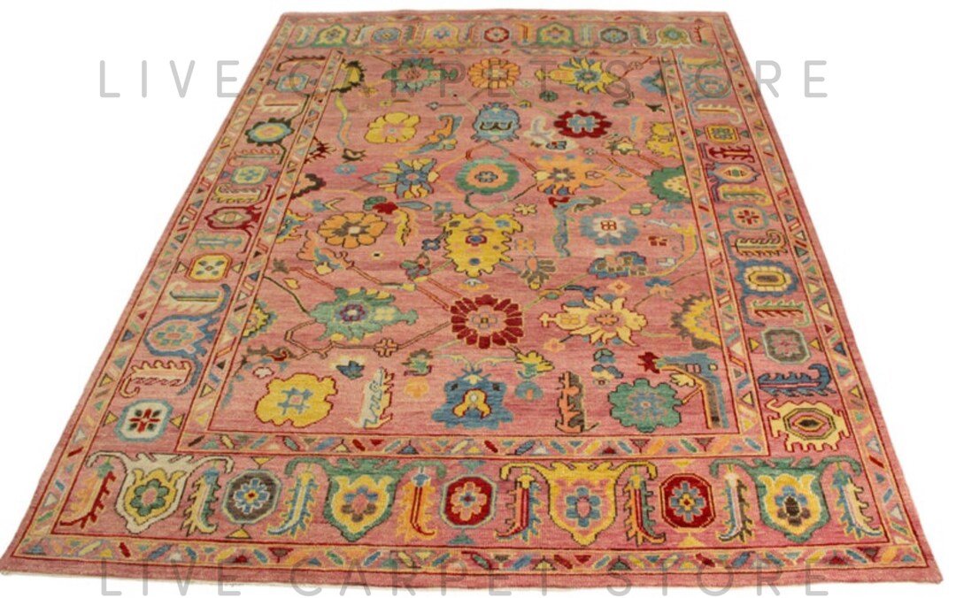 Victorian Peach Color Rug Elegant Oushak Rug Style Peach Color Rug 5x8, 6x9, 8x10 9x12, 10x14 Ft ...