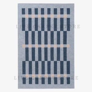 Handwoven Wool NK Flatweave Rug Grey Blue Beige Modern Checkered Kilim Area Carpet for Living Room Bedroom Office 9X12 Custom Large Area Rug