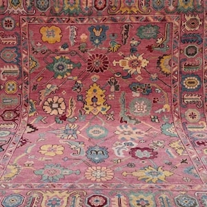 Pink Oushak Rug – Hand Knotted Turkish Wool Carpet, Soft Boho Area Rug for Bedroom or Living Room Decor 5x8, 6x9, 8x10, 9x12, 10x14, Rugs