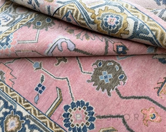 Alfombra estilo Oushak, anudada a mano, exquisita, en color rosa suave, de 1,5 x 2,4 m, 15 x 23,5 m, 20 x 3,6 m, 3 x 4,2 m. Alfombras hechas a mano para sala de estar - Antique Oushak.