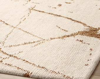 Alfombra de lana RH Lakshmi color crema/bronce, anudada a mano en lana y yute, para sala de estar, dormitorio, cocina, guardería, entrada, oficina, 5 x 8, 6 x 9, 8 x 10, 9 x 12