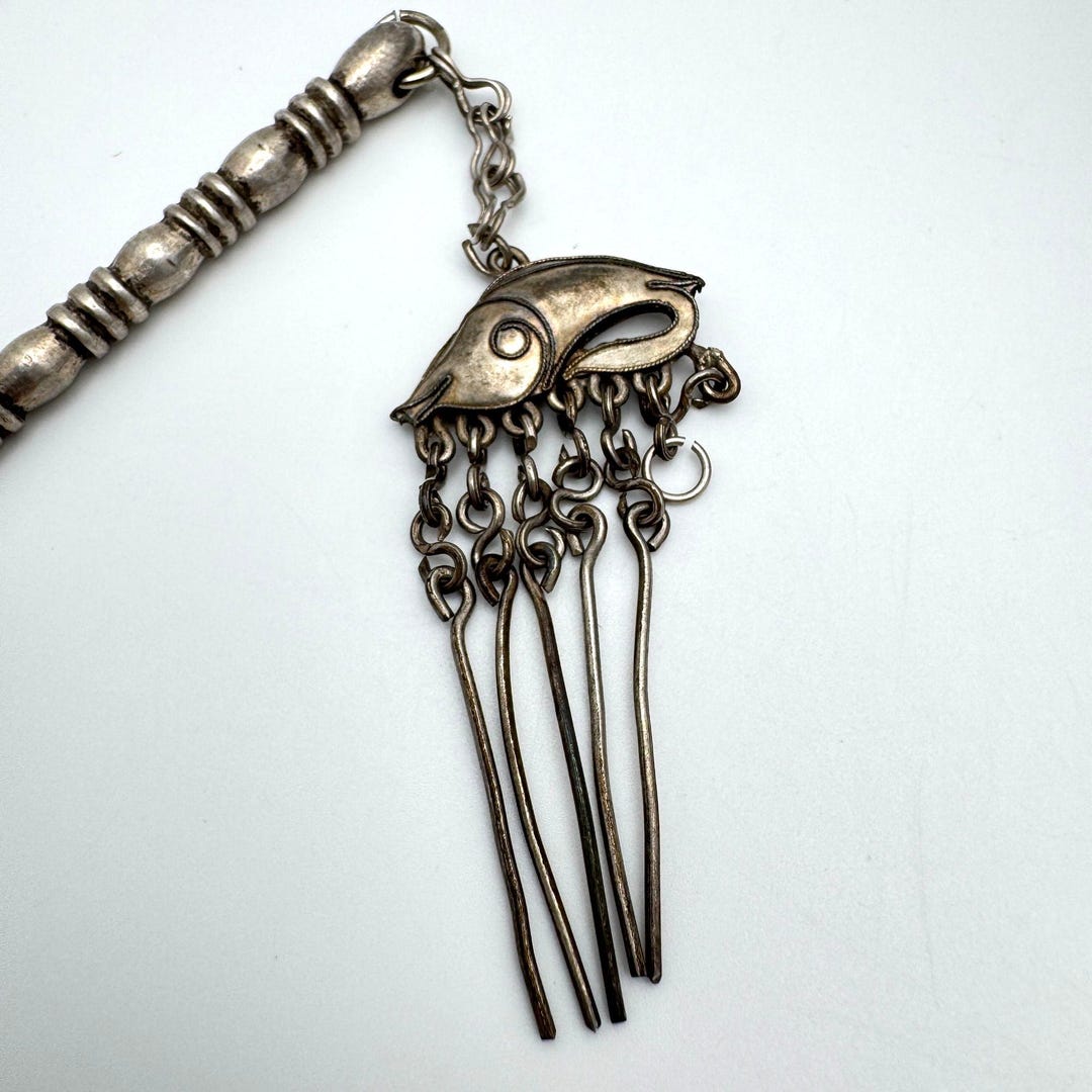 Chinese Hairpins Fish Floral Designs Silver Tone Metal  display picture 1