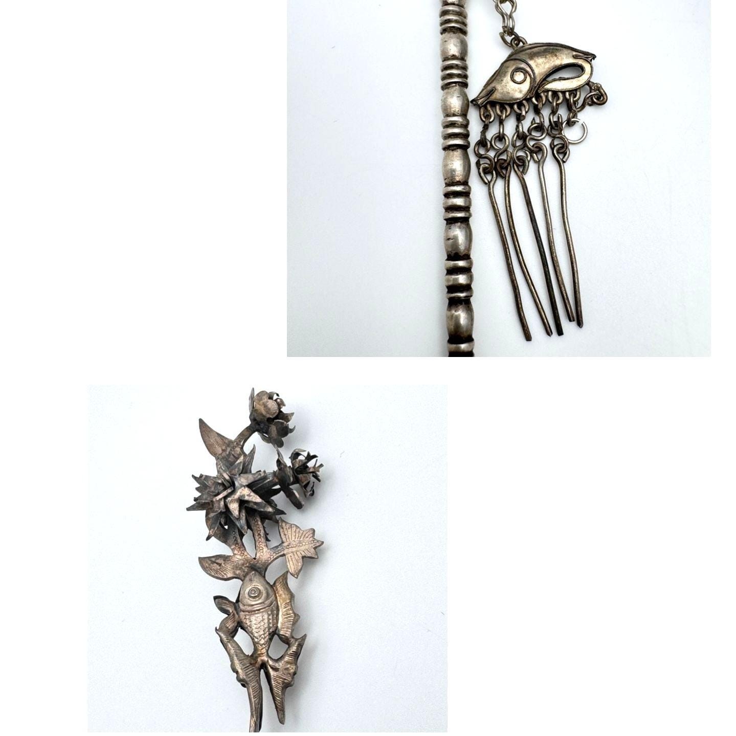 Chinese Hairpins Fish Floral Designs Silver Tone Metal  display picture 3