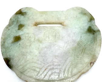 Placa antigua Qing tallada a mano con motivo tradicional chino de jade verde de doble cara