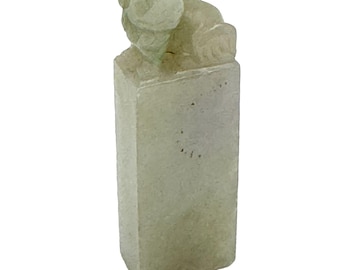 Vintage Chinese Jade Stone Seal Carving of a Foo Dog