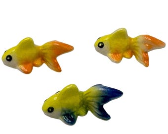Ceramic Goldfish Figurines Set Of 3 Hand-Painted Vibrant Colors & Glossy #2