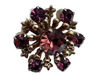 Starburst Brooch Pin MCM Amethyst Rhinestone Gold-Tone Prong 30s 40s Gift