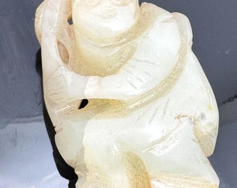 Jade Carved Chinese Mutton Fat Diety Figurine Rustic Stone Antique 19 c