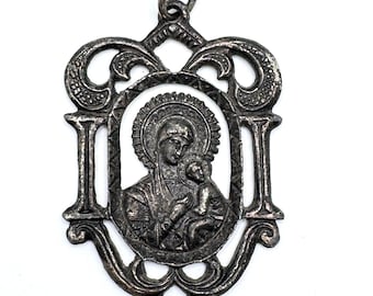 Colgante religioso ortodoxo griego de la Virgen María y el Niño Jesús, metal plateado, griego, 7,6 cm (3 pulgadas)