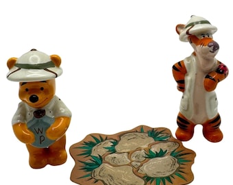Disney Animal Kingdom Safari Winnie The Pooh Tigger Porcelain Figures Vintage