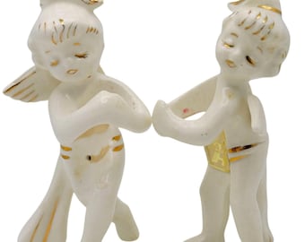 MCM Holt Howard Angel Candle Climber Huggers Set Of 2 Ceramic Figurines Vtg