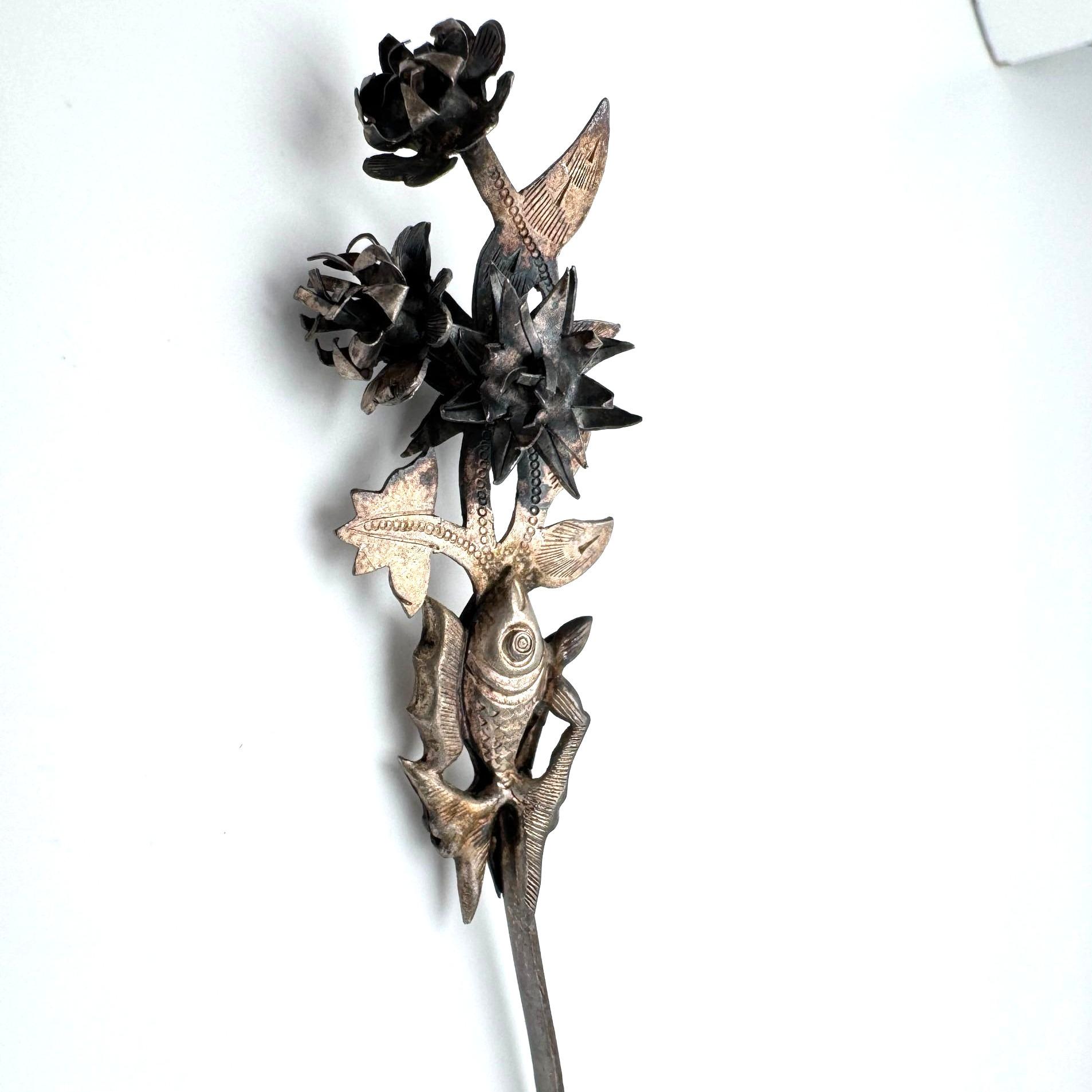 Chinese Hairpins Fish Floral Designs Silver Tone Metal  display picture 1