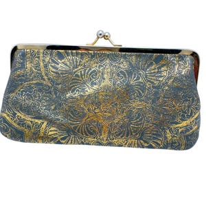 MCM Vtg Gold Brocade Kiss-Lock Pouch Purse Scroll Design Metallic Accents 7"