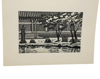 Japanese Woodblock Print Hiratsuka Unichi Byōdō-In Lakeside Architecture Natural