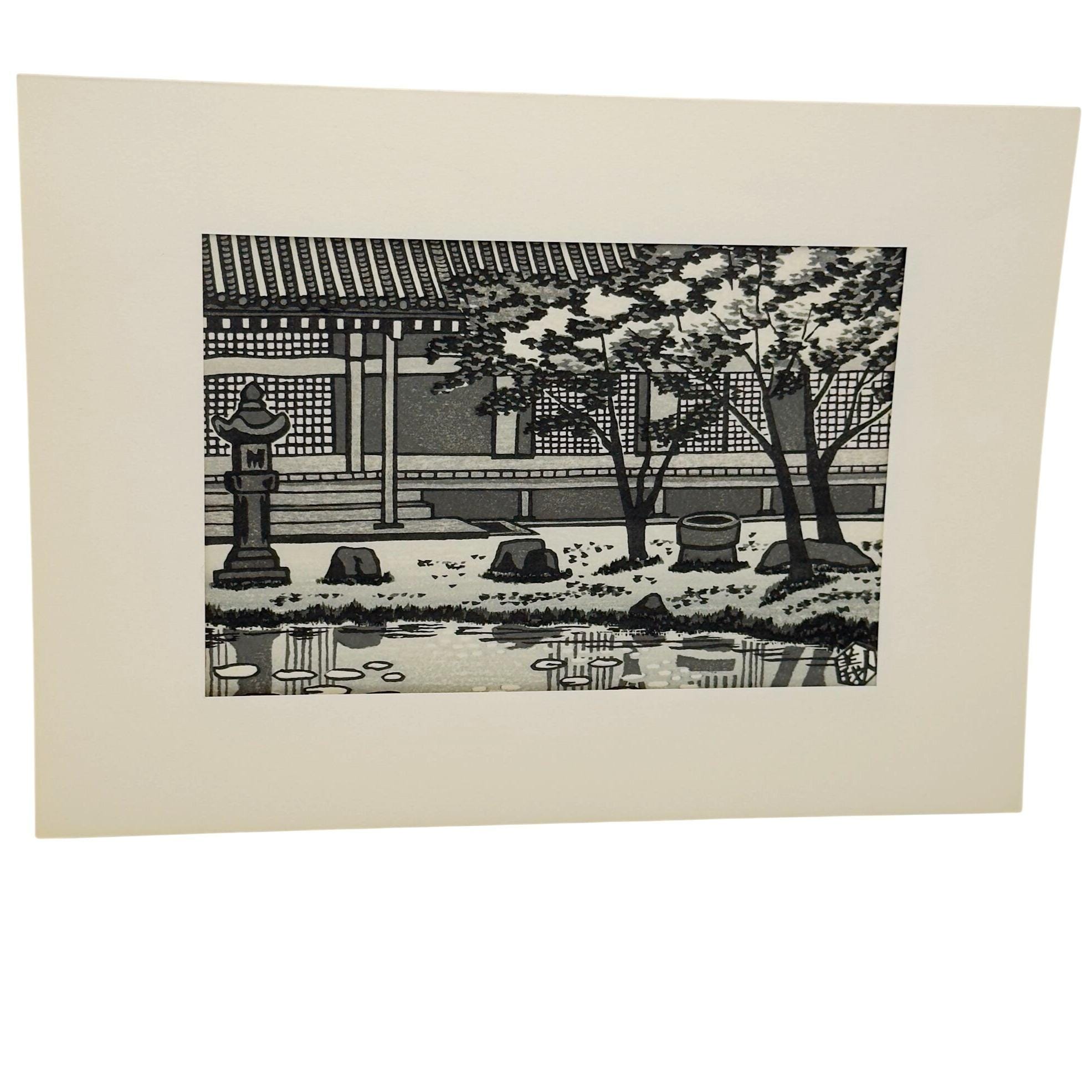 Japanese Woodblock Print Hiratsuka Unichi Byōdō-In Lakeside Architecture Natural