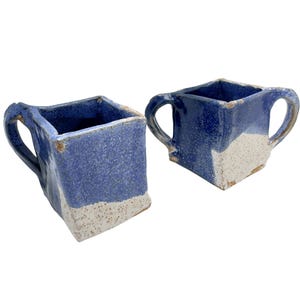 Studio-Made Blue White Pottery Creamer Sugar Ceramic Handcrafted Glaze Signed 3"