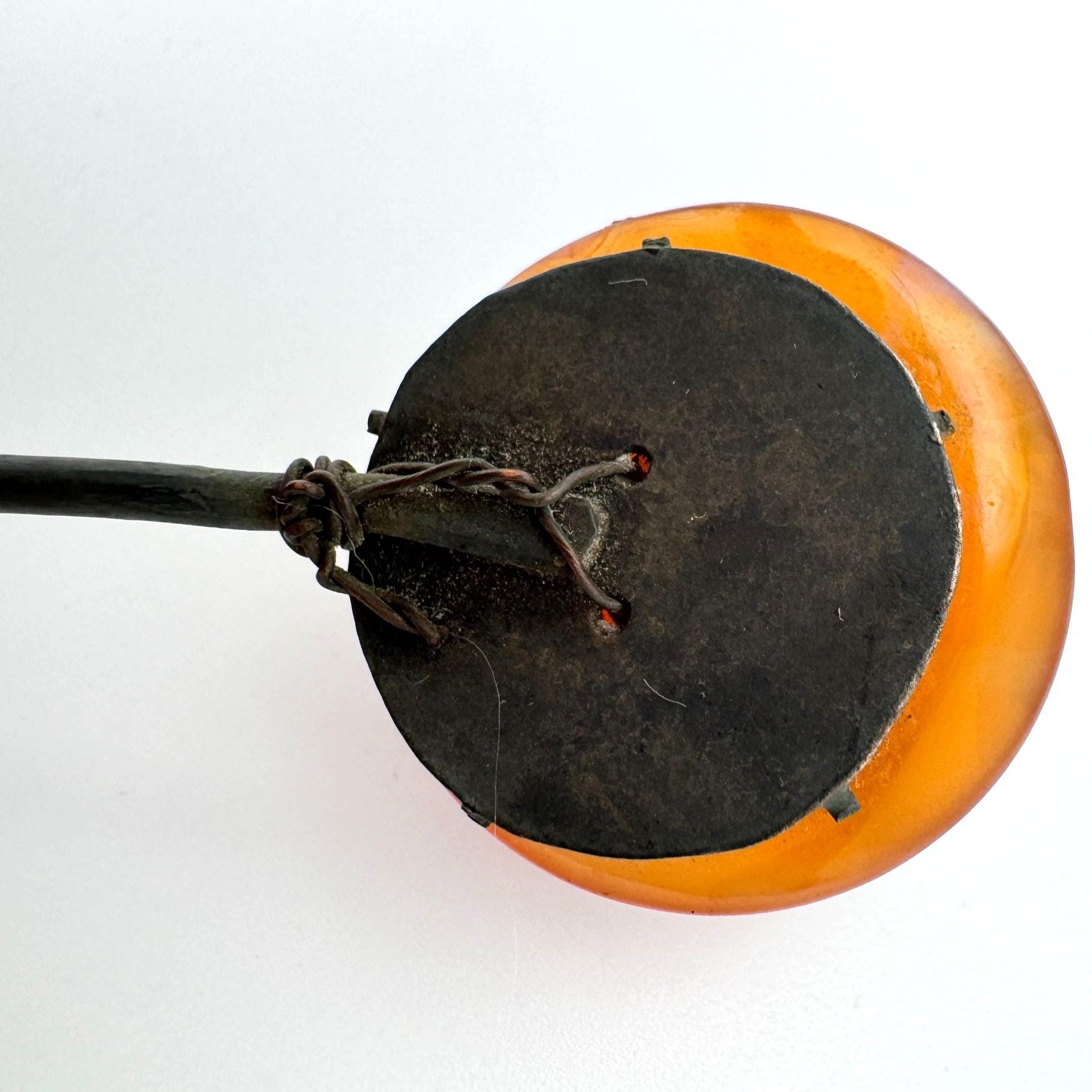 Antique Chinese Hairpin With Ox Motif Carnelian? & Metal Design Antique Chinese Hairpin With Ox Motif Carnelian? & Metal  main image 2