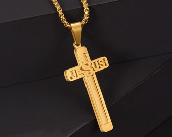 Nom personnalisé personnalisé colliers croix en acier inoxydable nom pendentif pour papa bijoux cadeau