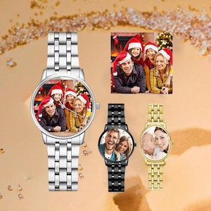 Christmas gifts Custom Photo Watch for Men,Engraved text name Steel Belt Watch watch,Personalised Engraved Photo Watch，gift for him