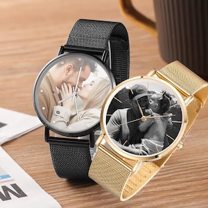 Custom Milanese Strap Watch,Photo Watch for Men and Women,Engraved text name watch,Couples Personalised Engraved Photo Watch,Birthday Gifts