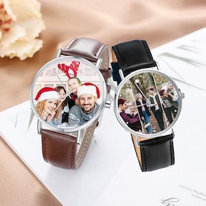 Christmas gifts Custom Photo Leather Strap Watch,Engraved text name watch for him/her Personalised Engraved Photo Watch,Gift for him