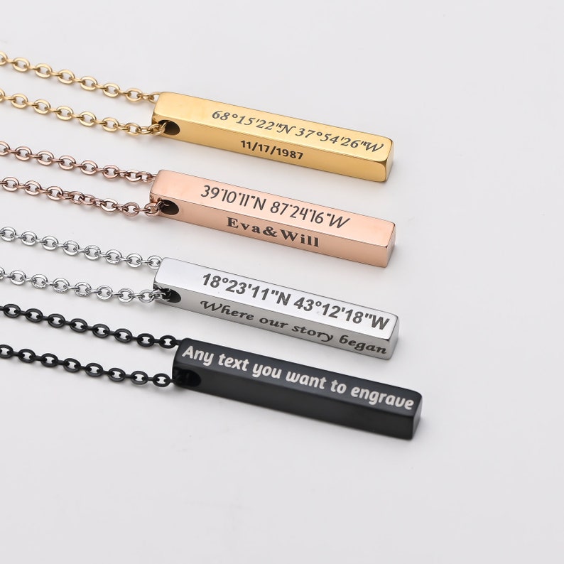 Gepersonaliseerde Naam Bar Ketting Vierkant 3D Bar Aangepaste Naam/Datum/Symbool Ketting Roestvrij Stalen Hanger Vrouwen/Mannen huwelijksgeschenken afbeelding 10