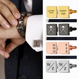 Gemelos personalizados con nombre para hombre, botones para puños de camisa, logotipo grabado cuadrado, joyería con letras grandes, regalos de boda