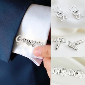 Gemelos con nombre personalizado Gemelos con logotipo de letra de acero inoxidable personalizados Gemelos para hombres, papá, esposo, joyería, regalos para novios y padrinos de boda