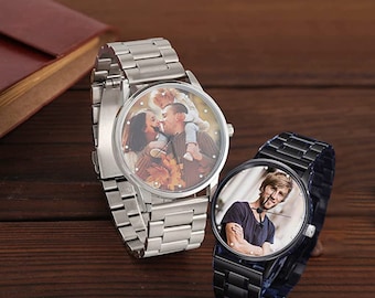 Orologio fotografico personalizzato da uomo, nome testo inciso orologio orologio cintura in acciaio, orologio fotografico personalizzato inciso, regalo per lui