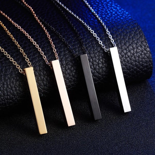 Personalized Name Bar Necklace Square 3D Bar Custom Name/Date/Symbol Necklace Stainless Steel Pendant Women/Men Wedding Gifts