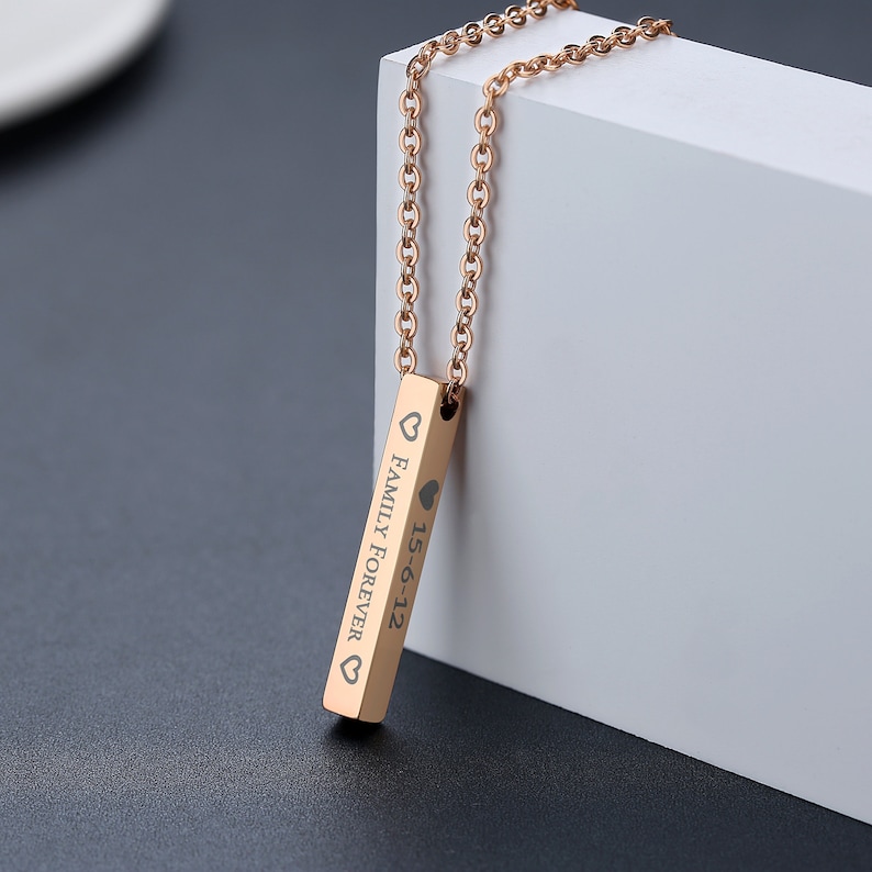 Gepersonaliseerde Naam Bar Ketting Vierkant 3D Bar Aangepaste Naam/Datum/Symbool Ketting Roestvrij Stalen Hanger Vrouwen/Mannen huwelijksgeschenken afbeelding 4