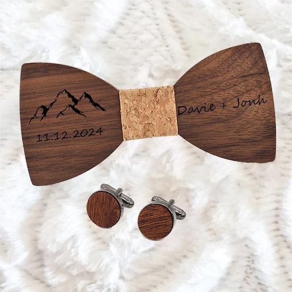 Corbata de boda personalizada, nudo de pajarita de madera, corbata
