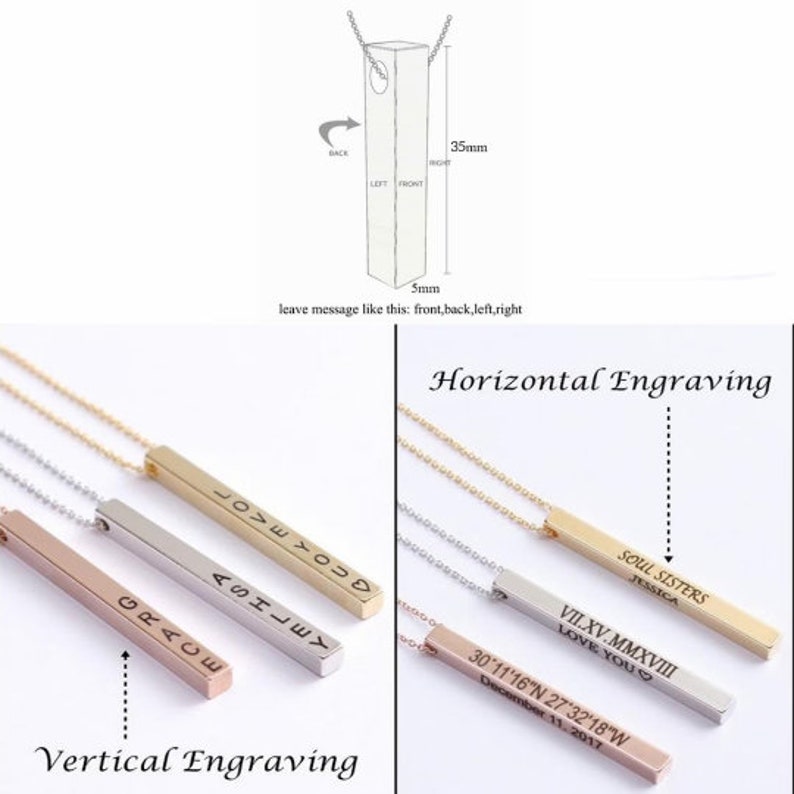 Gepersonaliseerde Naam Bar Ketting Vierkant 3D Bar Aangepaste Naam/Datum/Symbool Ketting Roestvrij Stalen Hanger Vrouwen/Mannen huwelijksgeschenken afbeelding 2