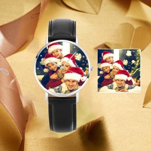 Christmas gifts Custom Photo Leather Strap Watch,Engraved text name watch for him/her Personalised Engraved Photo Watch,Gift for him