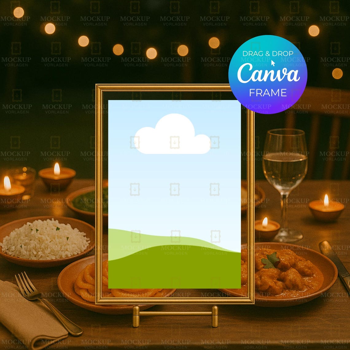 Canva Table Sign Mockup: A4 Gold Frame, Drag & Drop (digital Download ...