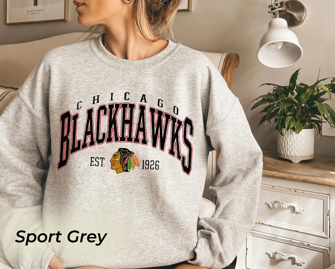 Vintage Chicago Blackhawks Crew Neck Sweatshirt Youth Large 18X24 Gray  Pullover