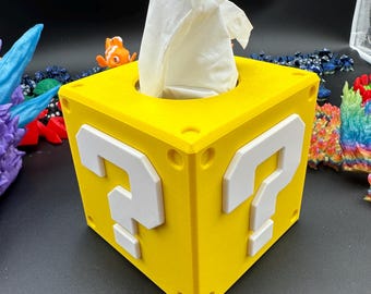 Yellow Gaming Mystery Block Tissue Box Cover - Square Gamer Themed 3D Printed Decor