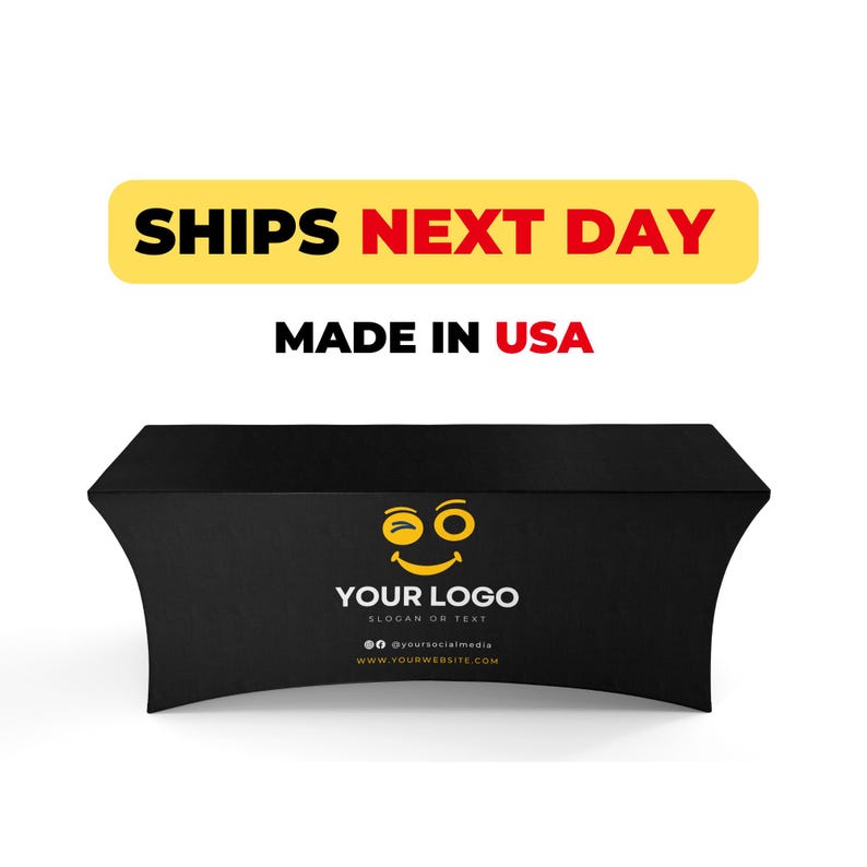 Custom Stretch Tablecloth With Logo | Personalized Table Cover For Events, Craft And Trade Show | Custom Printed Table Cloth With Your Brand image 1