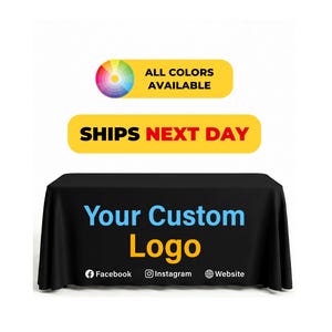Custom Tablecloth, Personalized Logo Table Cover for Trade Shows, Vendor Booth, Craft Fair