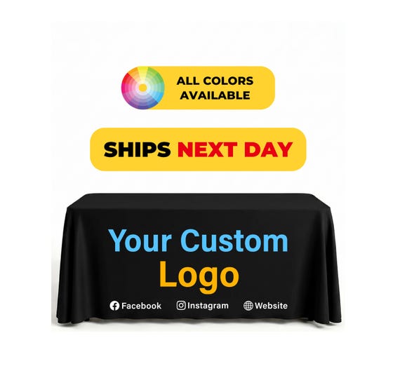Custom Tablecloth, Personalized Logo Table Cover for Trade Shows, Vendor Booth, Craft Fair