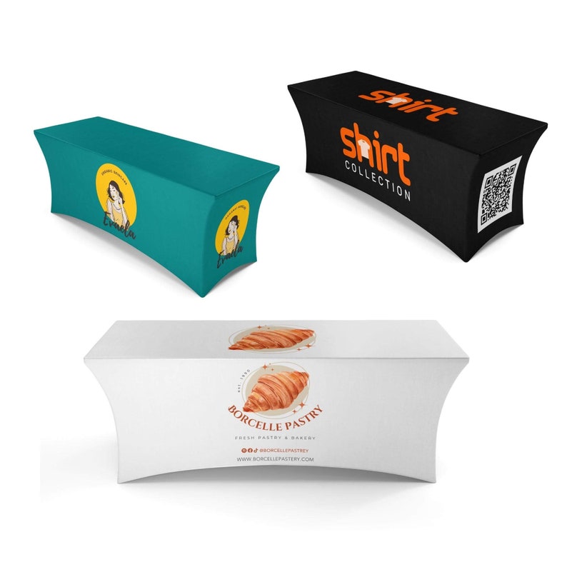 Custom Stretch Tablecloth With Logo | Personalized Table Cover For Events, Craft And Trade Show | Custom Printed Table Cloth With Your Brand image 3