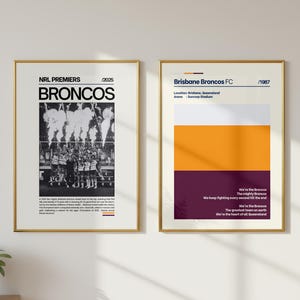 NRL Premier 2025 Lot de 2 imprimables Brisbane Broncos pour les fans de rugby | Taille A3
