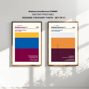 Brisbane Lions  and Brisbane Broncos   Instant Printable Modern Minimalistic Set of 2 Wall Art Digital Download Instant Gifts - A4 Size