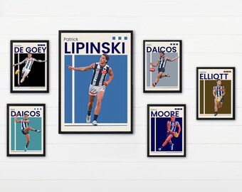 Josh Nick Daicos Darcy Moore CollingWood Jamie Elliott Jordon De Goey Patrick Lipinski  | AFL Magpies Wall Art Prints Bedroom in 16x20