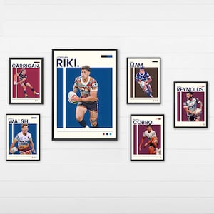 Brisbane Broncos Rugby League Set of six digital download instant Printables for bedroom of rugby lover in size A3.