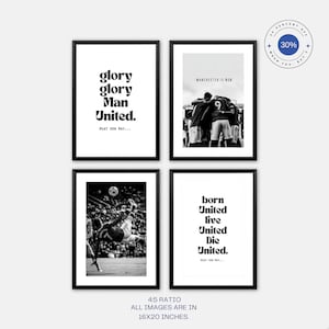Manchester Utd Posters Black And White Set of 4 European Football Premier League Posters Ronaldo Man Utd Chants English Premier Football