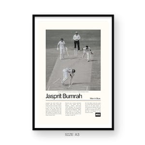 Jasprit Bumrah Test Cricket Afdrukbare Yorker Style Olie Pope&#39;s ontslag Digitale download Esthetisch minimalistisch voor sportkamer - A3-formaat